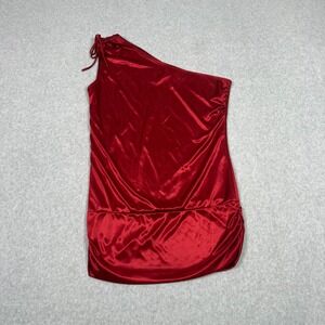 Vintage Y2K Vanity Red One Shoulder Shimmer Going Out Top Club Party Large